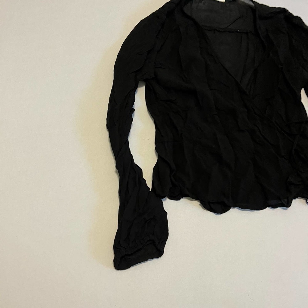 LACAUSA Black gauze wrap long sleeve top blouse S - Picture 3 of 9